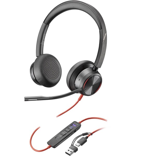 Poly Blackwire 8225 USB-C Stereo-Headset - für Microsoft Teams zertifiziert - + USB-C/A-Adapter - Kabelgebunden - Büro/Callcenter - 186 g - Kopfhörer - Schwarz