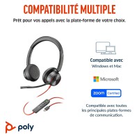 Poly Blackwire 8225 USB-C Stereo-Headset - für Microsoft Teams zertifiziert - + USB-C/A-Adapter - Kabelgebunden - Büro/Callcenter - 186 g - Kopfhörer - Schwarz