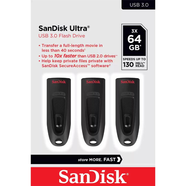 SanDisk Ultra - 64 GB - USB Typ-A - 3.0 - 130 MB/s - Dia - Schwarz