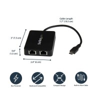 StarTech.com USB-C auf Dual-Gigabit Ethernet Adapter mit USB (Typ-A) Anschluss - Kabelgebunden - RJ-45 - USB - 5000 Mbit/s - Schwarz