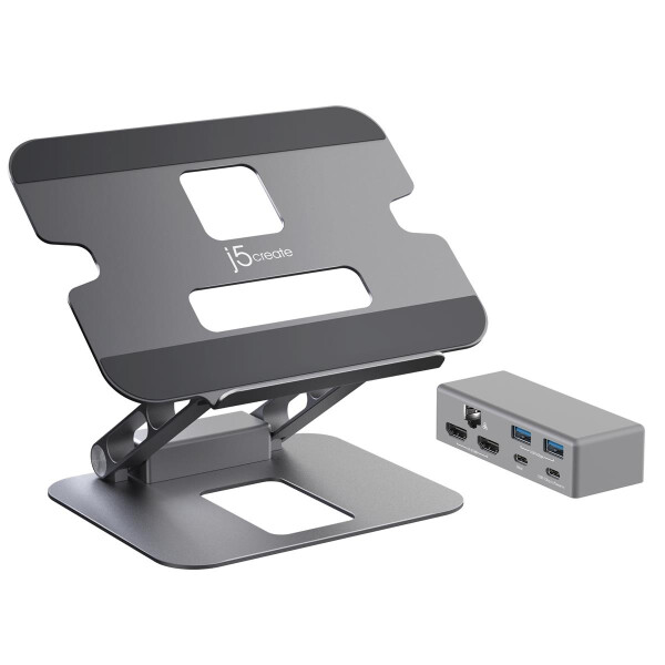 j5create JTS427-N Multi-Winkel Dual 4K Dockingstation - Notebook- & Tablet-Ständer - Grau - Aluminium - 40,6 cm (16") - Windows laptop / Mac - USB 3.2 Gen 1 (3.1 Gen 1) Type-C