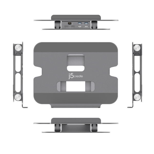 j5create JTS427-N Multi-Winkel Dual 4K Dockingstation - Notebook- & Tablet-Ständer - Grau - Aluminium - 40,6 cm (16") - Windows laptop / Mac - USB 3.2 Gen 1 (3.1 Gen 1) Type-C