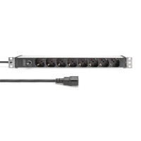 DIGITUS Steckdosenleiste mit Aluminiumprofil und Vorsicherung, 8-fach italienischer Ausgang, 2 m Zuleitung IEC C14 Stecker