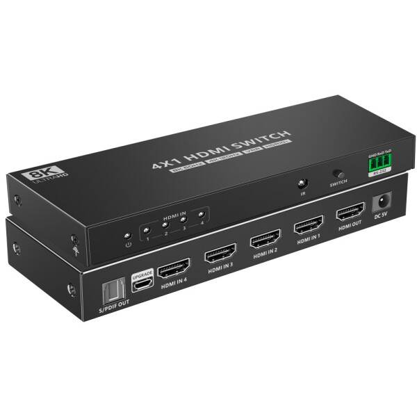 Techly 4x1 HDMI 2.1 8K 3D Switch mit optischen SPDIF - RS-232 - HDMI-Ausgang