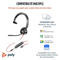 Poly Blackwire 3315 Monoaurales USB-C-Headset +...