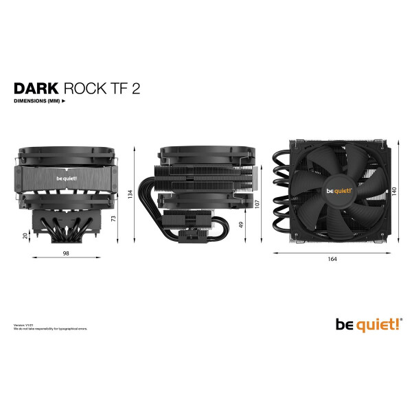 Be Quiet! DARK ROCK TF 2 - Kühler - 13,5 cm - 1400 RPM - 11,1 dB - 27,1 dB - Schwarz