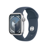 Apple Watch Series 9 41 mm Alu Silber Sport Sturmblau S/M