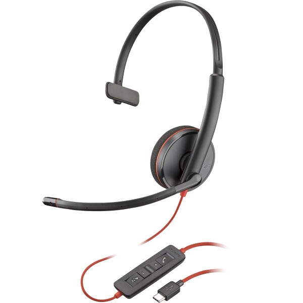 Poly Blackwire 3210 Monaural USB-C Headset +USB-C/A Adapter (Packungseinheit) - Kabelgebunden - Büro/Callcenter - 20 - 20000 Hz - 64 g - Kopfhörer - Schwarz