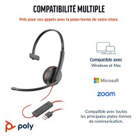 Poly Blackwire 3210 Monaural USB-C Headset +USB-C/A Adapter (Packungseinheit) - Kabelgebunden - Büro/Callcenter - 20 - 20000 Hz - 64 g - Kopfhörer - Schwarz