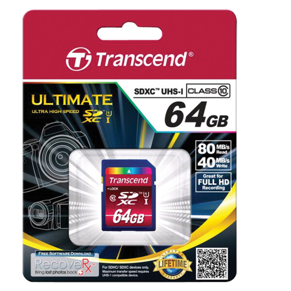 Transcend TS64GSDXC10 - 64 GB - SDXC - Klasse 10 - NAND - 30 MB/s - Schwarz