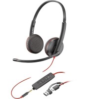 Poly Blackwire 3225 USB-C Stereo-Headset + 3.5-mm-Stecker + USB-C/A-Adapter - Kabelgebunden - Büro/Callcenter - 200 - 6800 Hz - 119 g - Kopfhörer - Schwarz