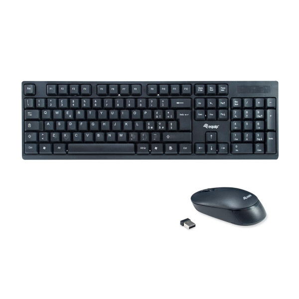 Equip Kabelloses Tastatur und Mausset, IT Layout (QWERTY), Volle Größe (100%), RF Wireless, QWERTY, Schwarz, Maus enthalten