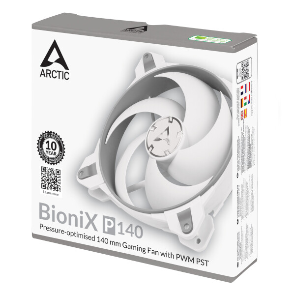 Arctic BioniX P140 (Grau/Weiß) - 140 mm PWM PST Gaming Lüfter optimiert für statischen Druck, Ventilator, 14 cm, 1950 RPM, 0,45 Sone, 77,6 cfm, 131,92 m³/h