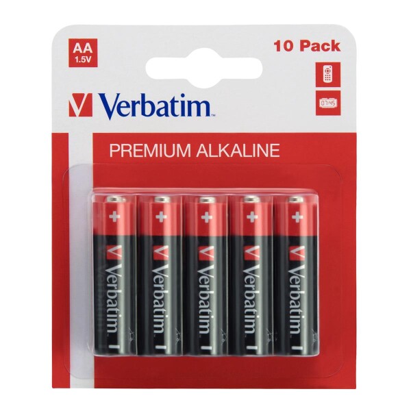 Verbatim AA-Alkalibatterien, Einwegbatterie, AA, Alkali, 1,5 V, 10 Stück(e), Schwarz, Rot