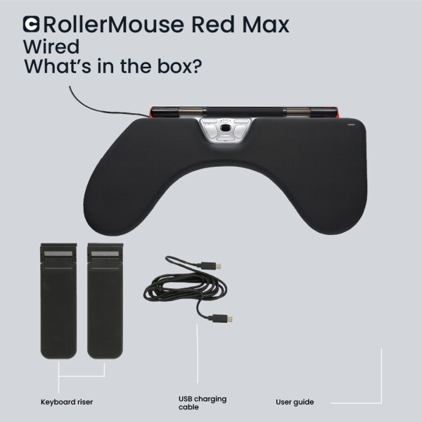 Contour Design RollerMouse Red Max, Wired, Beidhändig, USB Typ-A, 2800 DPI, Schwarz, Silber