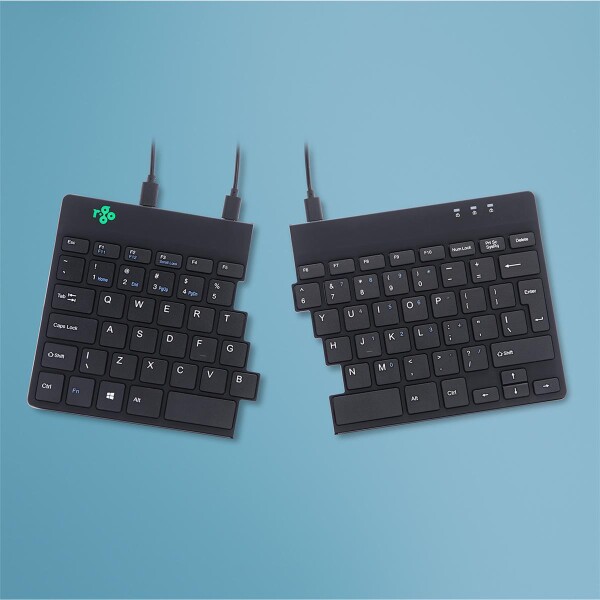 R-Go Ergonomische Tastatur R-Go Split Break v2 mit Pausensoftware - geteilte Tastatur - QWERTY (US) - Kabelgebunden - Schwarz - Mini - Kabelgebunden - USB - QWERTY - Schwarz