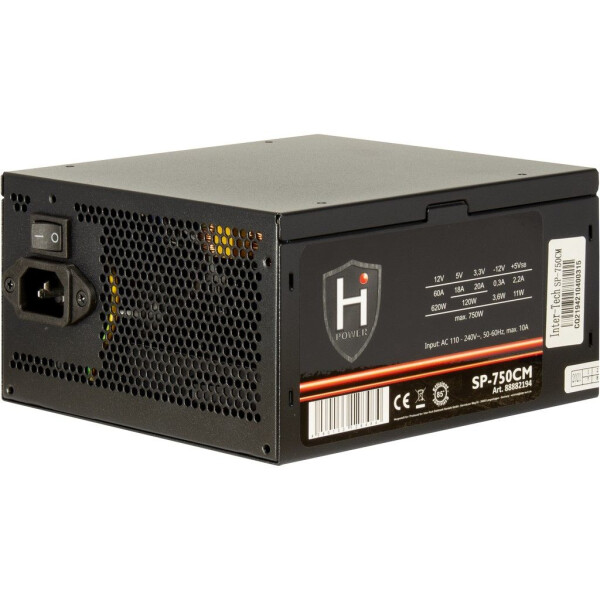 Inter-Tech HiPower SP-750CM, 750 W, 60 A, 20+4 pin ATX, Semi-Modular, PC, ATX