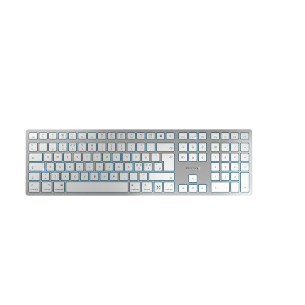 Cherry KW 9100 SLIM FOR MAC, Verkabelt & Kabellos, USB + Bluetooth, QWERTY, Silber