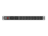 Lanberg PDU-02I1908I-0200-C20-BK - 1U - Einphasig - Aluminium - Schwarz - 10 AC-Ausgänge - C20-Koppler