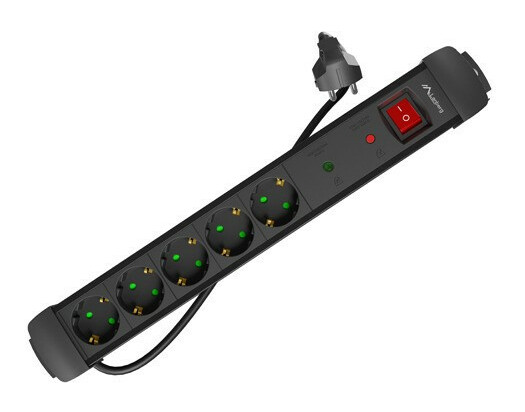 Lanberg SP1-05F-0300-BK, 3 m, Drinnen, Typ F, Gerade, Überlastschutz, Kunststoff