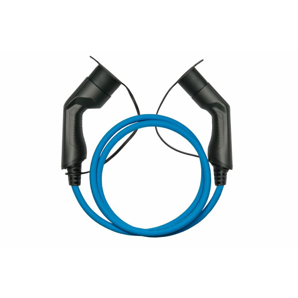 Good Connections Kabelmeister E-Auto-Ladekabel Mode 3, Typ 2 Stecker an Buchse, 3-phasig, 16 A, 11 kW, blau, 5m, Blau, Typ 2, Typ 2, Schwarz, Abgewinkelt, Abgewinkelt