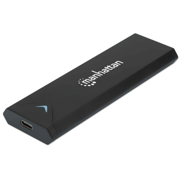 Manhattan M.2 NVMe SSD-Festplattengehäuse, USB 3.2 Gen 2, USB-C-Buchsenanschluss für bis zu 10 Gbit/s, UASP-konform, Aluminium, schwarz, SSD-Gehäuse, M.2, M.2, 10 Gbit/s, USB Anschluss, Schwarz