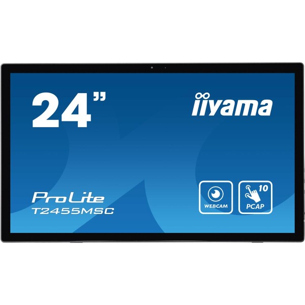 Iiyama 24” (60.5 cm) PCAP 10-Punkt Multi-Touch-Monitor mit Edge-to-Edge Glass Design - Anti-Fingerprint-Beschichtung - integrierter Webcam und einem flexiblem Standfuß - Digital Signage Flachbildschirm - 61 cm (24") - LED - 1920 x 1080 Pixel