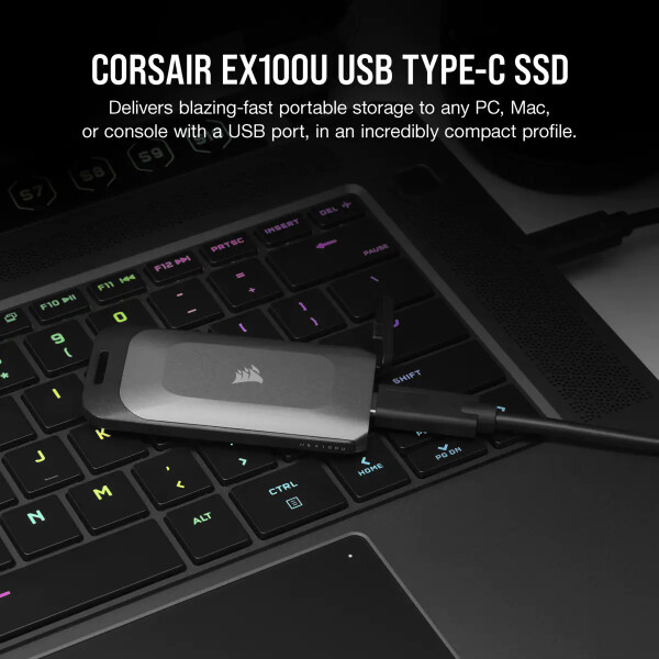 Corsair EX100U, 4 TB, USB Typ-C, 3.2 Gen 2 (3.1 Gen 2), 1600 MB/s, 20 Gbit/s, Schwarz