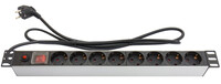 Good Connections Steckdosenleiste 19" - 1HE - Schutzkontakt-Stecker an 8x Schutzkontakt-Buchse - ÜSS - Schalter - Aluminiumprofil