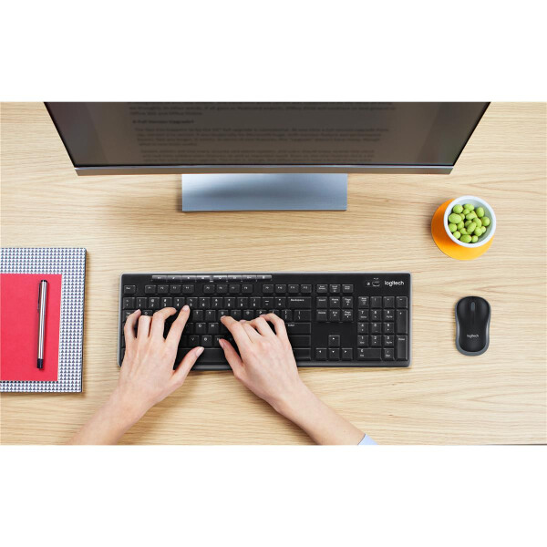 Logitech Wireless Combo MK270, Volle Größe (100%), Kabelgebunden, USB, AZERTY, Schwarz, Maus enthalten