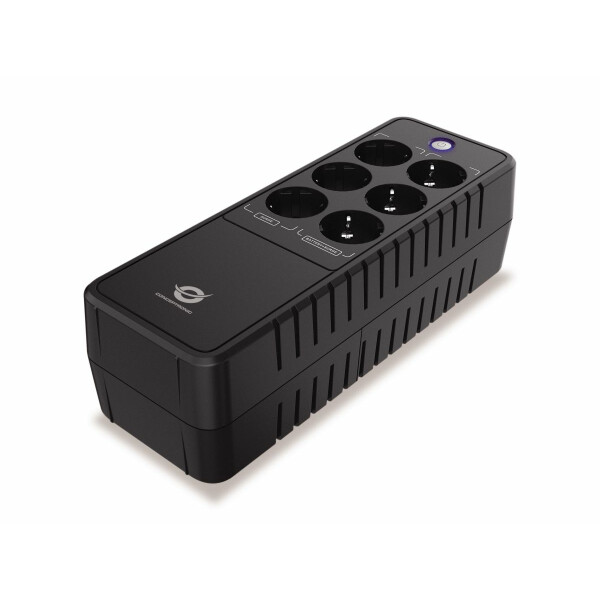 Conceptronic ZEUS09E Büro-USV, 850 VA, 490 W, Batterie- und überspannungsgeschützter Schuko x 3, überspannungsgeschützter Schuko x 3, RJ45-Ein-/Ausgang, Standby (Offline), 0,85 kVA, 490 W, 220 V, 240 V, 220 V