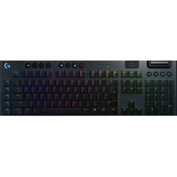 Logitech G G915, Kabellos, RF Wireless + Bluetooth, Mechanischer Switch, QWERTY, RGB-LED, Karbon