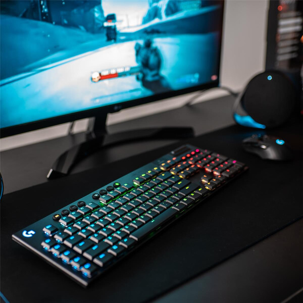 Logitech G G915, Kabellos, RF Wireless + Bluetooth, Mechanischer Switch, QWERTY, RGB-LED, Karbon