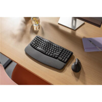 Logitech Wave Keys, Volle Größe (100%), Kabellos, RF Wireless + Bluetooth, Membran Key Switch, AZERTY, Graphit