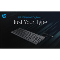 HP 150 Kabelgebundene Tastatur, Volle Größe (100%), USB, Schwarz