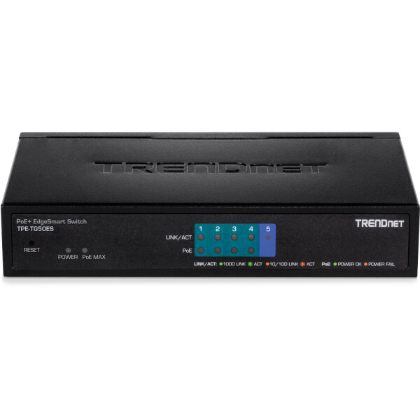 TRENDnet TPE-TG50ES, Managed, Gigabit Ethernet (10/100/1000), Vollduplex, Power over Ethernet (PoE), Wandmontage