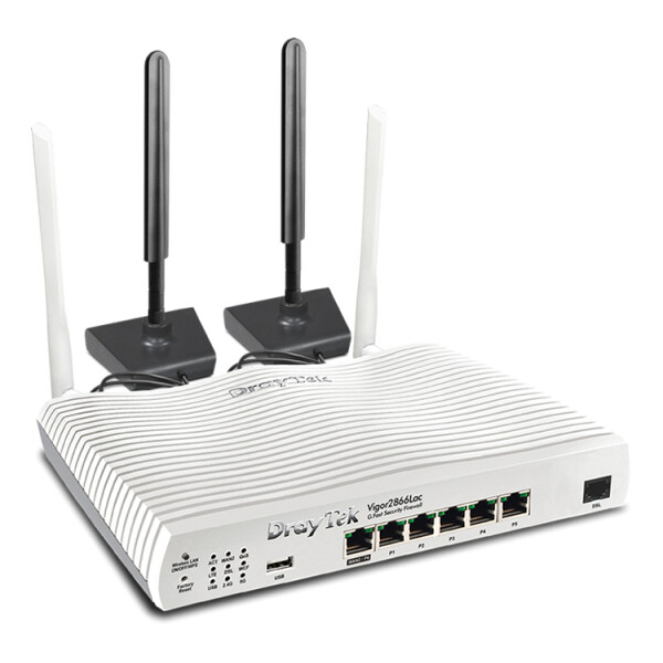 Draytek Vigor 2866L, Wi-Fi 5 (802.11ac), Dual-Band (2,4 GHz/5 GHz), Eingebauter Ethernet-Anschluss, 4G, Weiß, Tragbarer Router