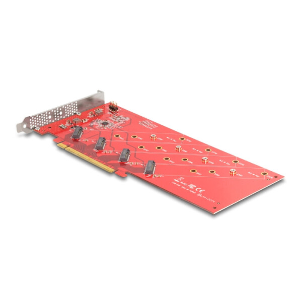 Delock PCI Express x16 Karte zu 4 x intern NVMe M.2 Key M 110 mm - Bifurcation, PCIe, M.2, Rot, 1 Stück(e), Box