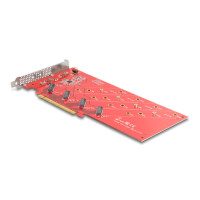 Delock PCI Express x16 Karte zu 4 x intern NVMe M.2 Key M 110 mm - Bifurcation, PCIe, M.2, Rot, 1 Stück(e), Box