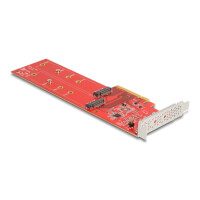 Delock PCI Express x8 Karte zu 2 x intern NVMe M.2 Key M 110 mm - Bifurcation - Low Profile Formfaktor, PCIe, M.2, Niedriges Profil, PCIe 4.0, Rot, 1 Stück(e)