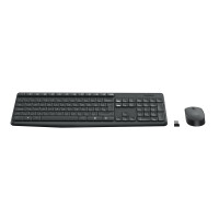 Logitech MK235, Volle Größe (100%), Kabellos, USB, QWERTY, Grau, Maus enthalten