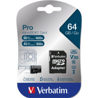 Verbatim Pro, 64 GB, MicroSDXC, Klasse 10, UHS, 90 MB/s,...