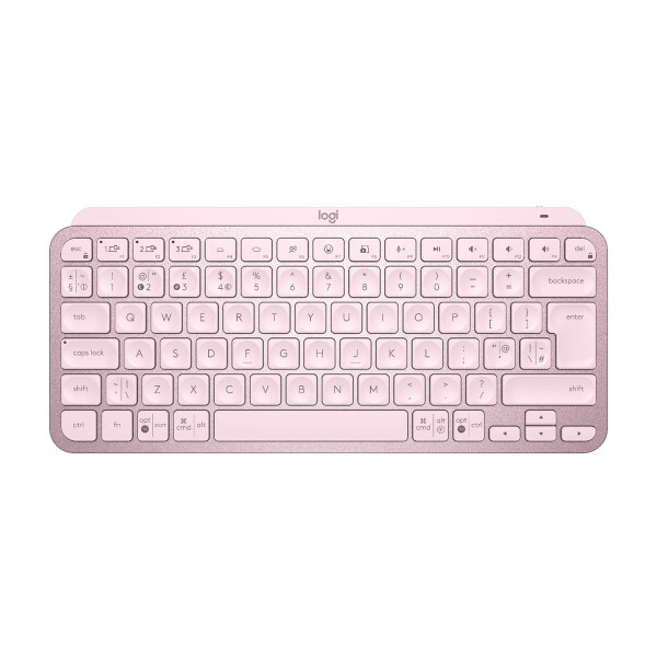 Logitech MX Keys Mini, Mini, Kabellos, RF Wireless + Bluetooth, Scherenschalter, QWERTY, Pink