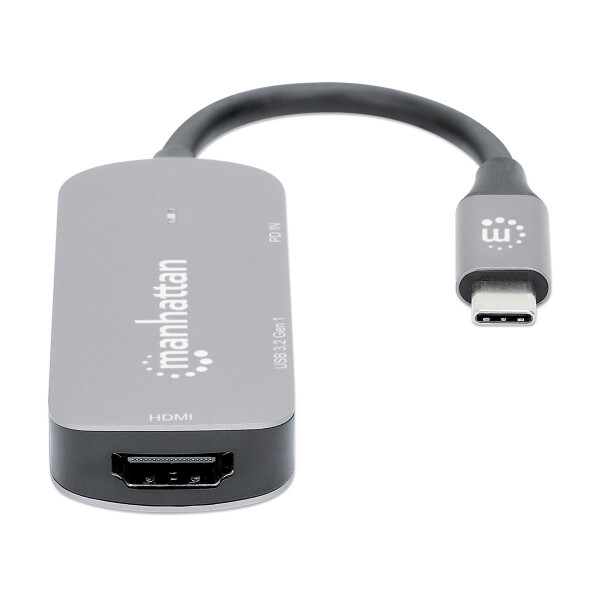 Manhattan 190299, Kabelgebunden, USB 3.2 Gen 1 (3.1 Gen 1) Type-C, 100 W, Silber, Aluminium, USB