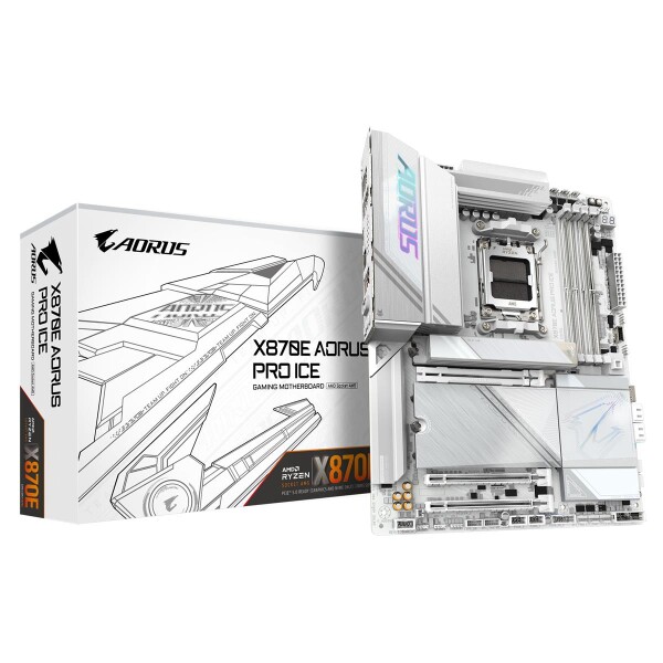 Gigabyte X870E AORUS PRO ICE-Mainboard - Unterstützt AMD Ryzen 9000 CPUs, 16+2+2 Phasen Digital-VRM, bis zu 8000MHz DDR5 (OC), 4xM.2 + 4xPCIe 5.0, Wi-Fi 7, 2.5GbE LAN, USB 3.2 Gen 2x2, AMD, Sockel AM5, AMD Ryzen™ 7, Sockel AM5, 256 GB, DDR5-SDRAM