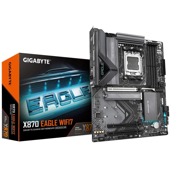 Gigabyte X870 EAGLE WIFI7 Motherboard - Unterstützt AMD Ryzen 9000 CPUs, 14+2+2 Phasen VRM, bis zu 8000MHz DDR5 (OC), 4xPCIe 5.0 + 3xM.2, Wi-Fi 7, 2.5GbE LAN, USB 3.2 Gen 2x2, AMD, Sockel AM5, AMD Ryzen™ 7, Sockel AM5, 256 GB, DDR5-SDRAM