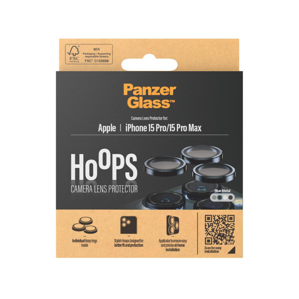 PanzerGlass ® Hoops™ Kameraschutz iPhone 15 Pro | 15 Pro Max | Blaues Metall, Apple, Apple - iPhone 15 Pro, Apple - iPhone 15 Pro Max, Trockene Anwendung, Kratzresistent, Schockresistent, Transparent, 1 Stück(e)