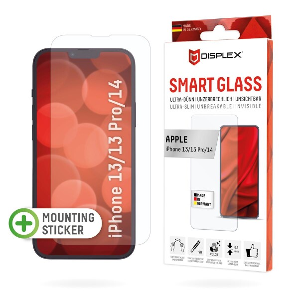 E.V.I. Displex Smart Glass (9H) für Apple iPhone 13/13 Pro/14, Montagesticker, unzerbrechlich, ultra-dünn, unsichtbar, Apple, iPhone 13/ iPhone 13 Pro/ iPhone 14, Trockene Anwendung, Schlagfest, Kratzresistent, Staubresistent, Transparent, 1 Stück(e)