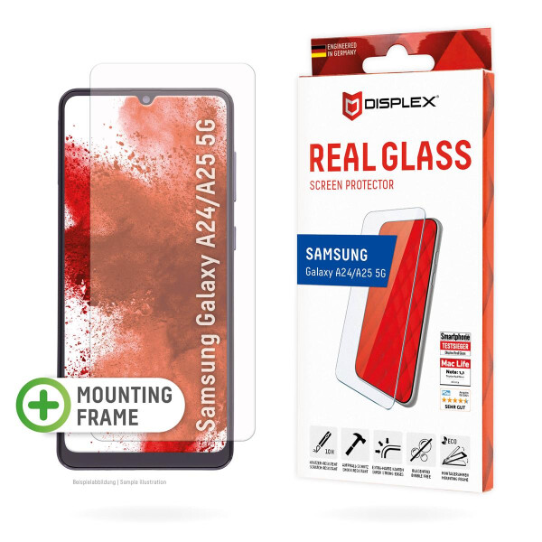 E.V.I. Displex Panzerglas (10H, 2D) für Samsung Galaxy A24/A25 5G, Eco-Montagerahmen, kratzer-resistent, Samsung, Galaxy A24, Staubresistent, Kratzresistent, Schockresistent, Transparent, 1 Stück(e)