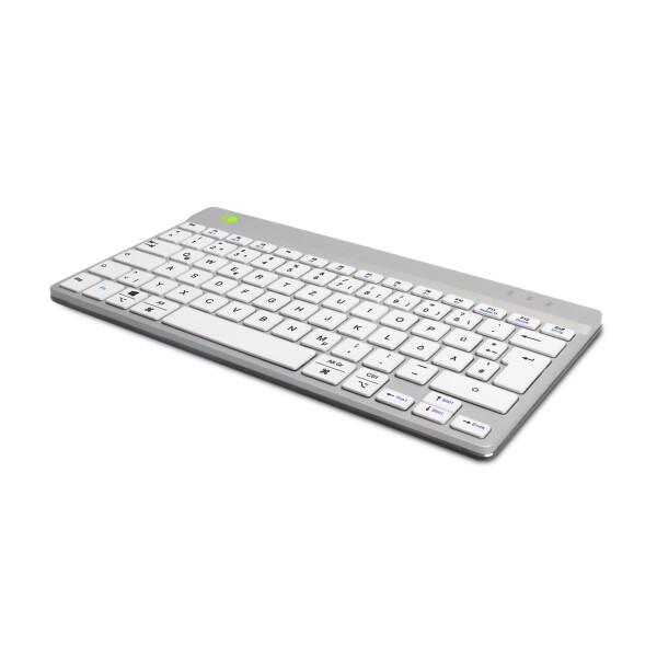 R-Go Tools Ergonomische Tastatur R-Go Compact Break, kompakte Tastatur mit Pausensoftware, QWERTZ (DE), Bluetooth, Weiß, Mini, Kabellos, Bluetooth, Scherenschalter, QWERTZ, Weiß